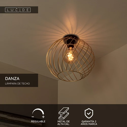 Lucide DANZA - Lámpara de techo - Ø 40 cm - 1xE27 - Oro mate / Latón - USP